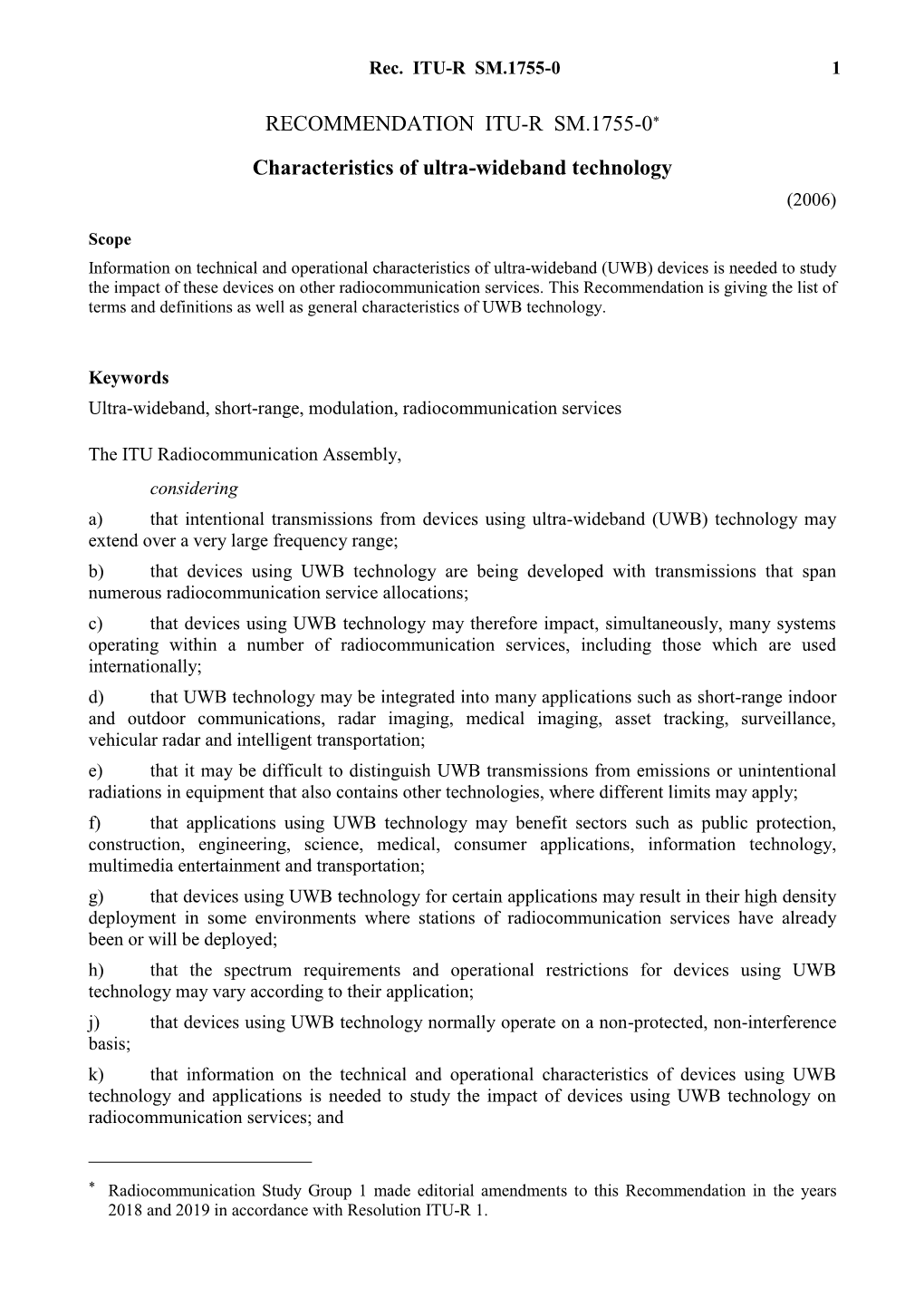 Characteristics of Ultra-Wideband Technology (2006)