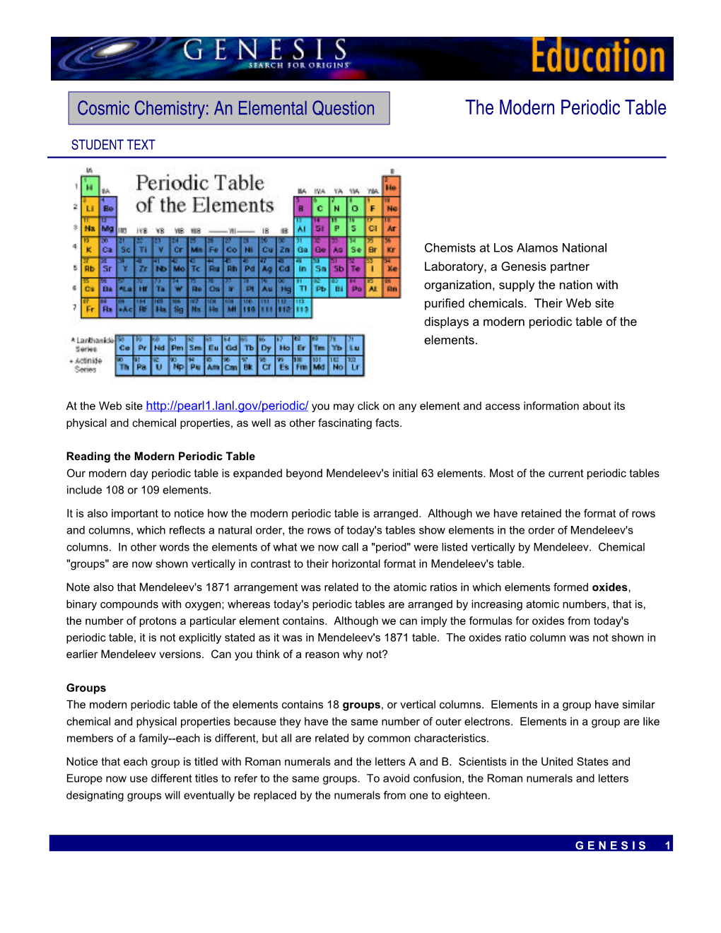 The Modern Periodic Table