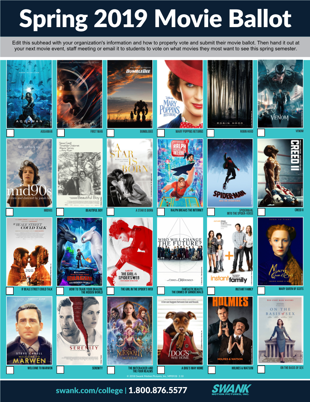 Spring 2019 Movie Ballot © Columbia Pictures Industries, Inc