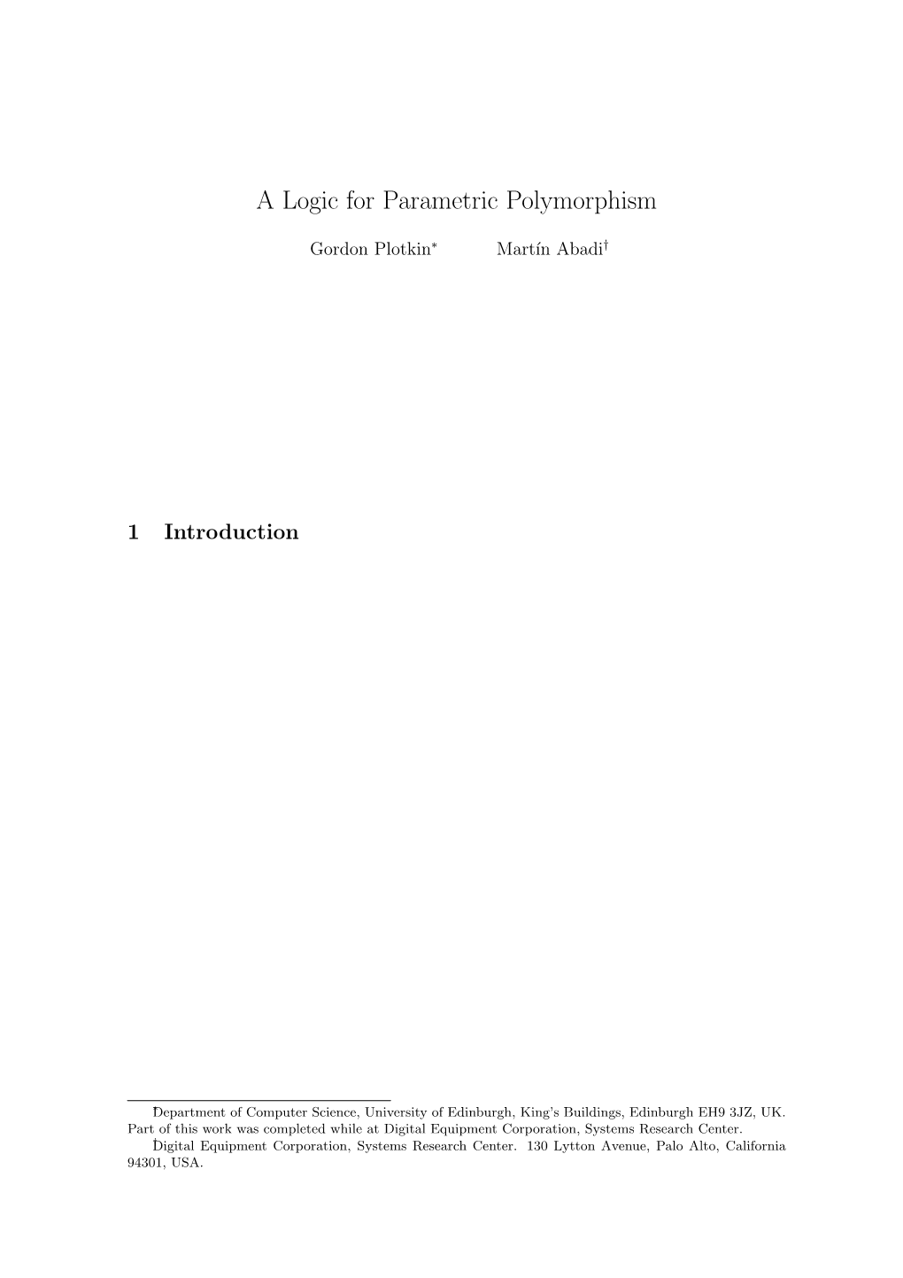 A Logic for Parametric Polymorphism