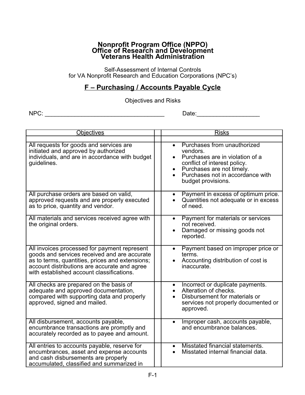 NPPO ORD VHA -Purchasing / Accounts Payable Cycle