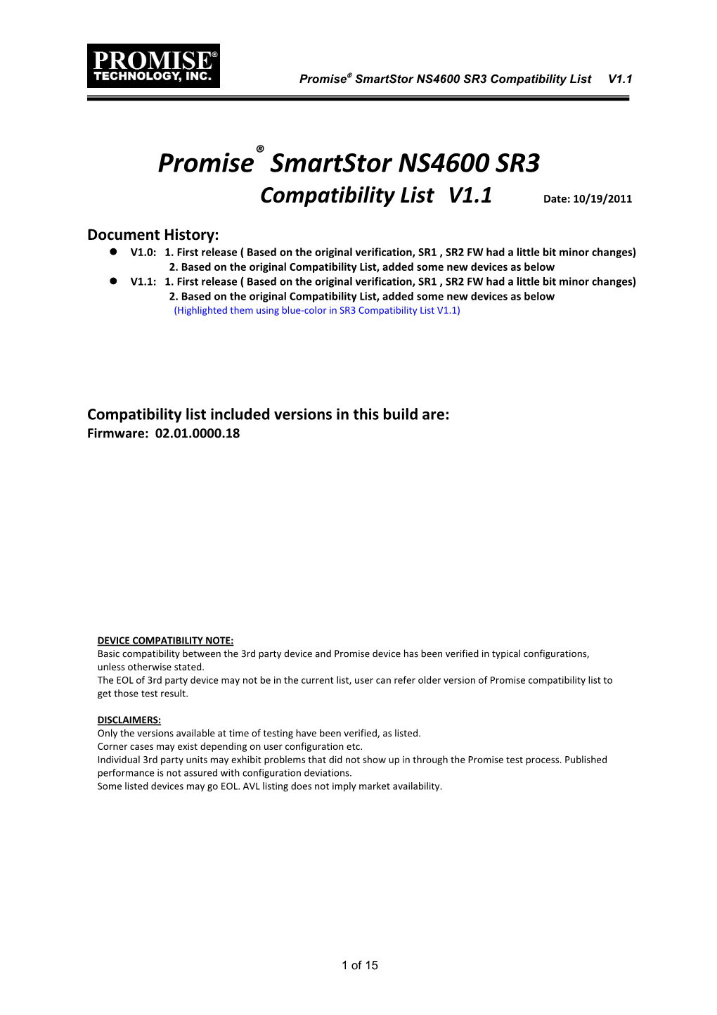 NS4600 SR3 Compatibility List V1 1 -20111018