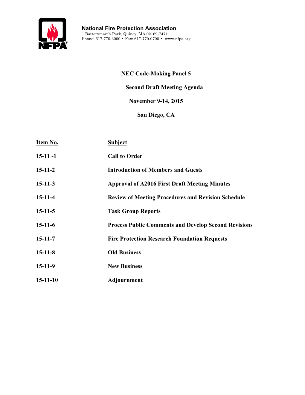 NEC Code-Making Panel 5 Second Draft Meeting Agenda