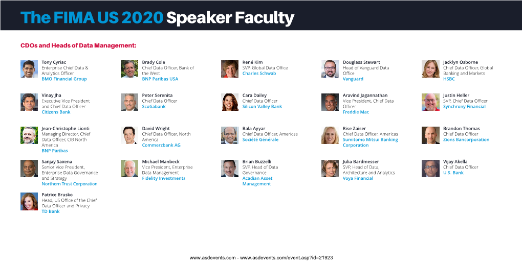 The FIMA US 2020 Speaker Faculty