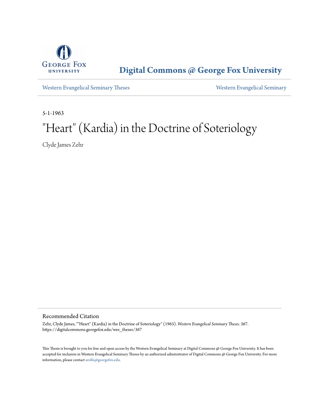 "Heart" (Kardia) in the Doctrine of Soteriology Clyde James Zehr