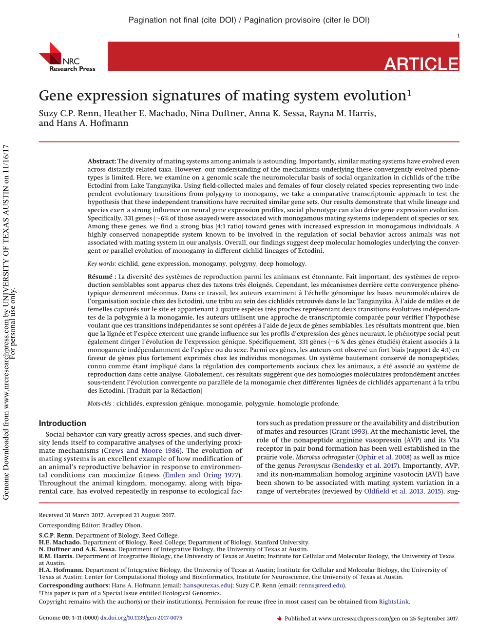 Gene Expression Signatures of Mating System Evolution1 Suzy C.P