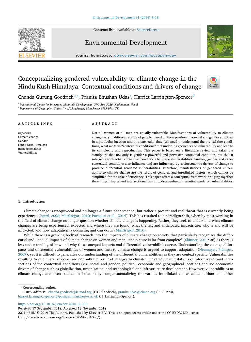 Conceptualizing Gendered Vulnerability to Climate Change In