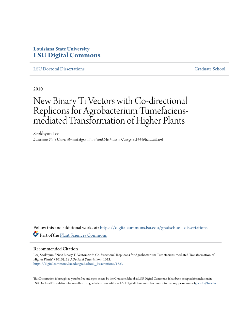 New Binary Ti Vectors with Co-Directional Replicons For