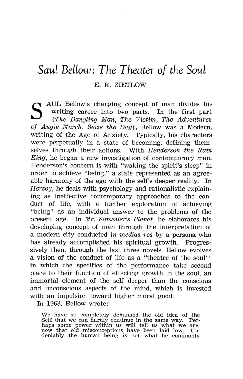 Saul Bellow : the Theater of the Soul