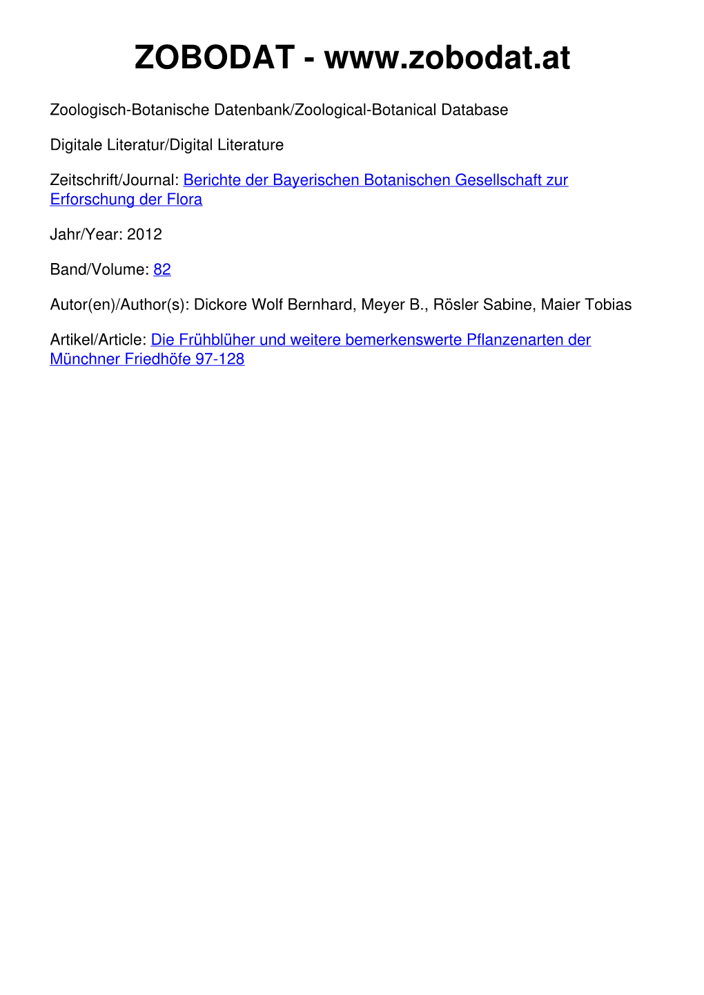 Die Frühblüher Und Weitere Bemerkenswerte Pflanzenarten Der Münchner Friedhöfe 97-128 ©Bayerische Botanische Gesellschaft; Download Unter