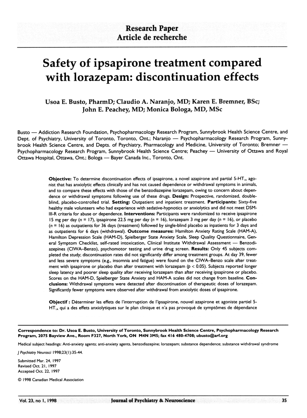 With Lorazepam: Discontinuation Effects