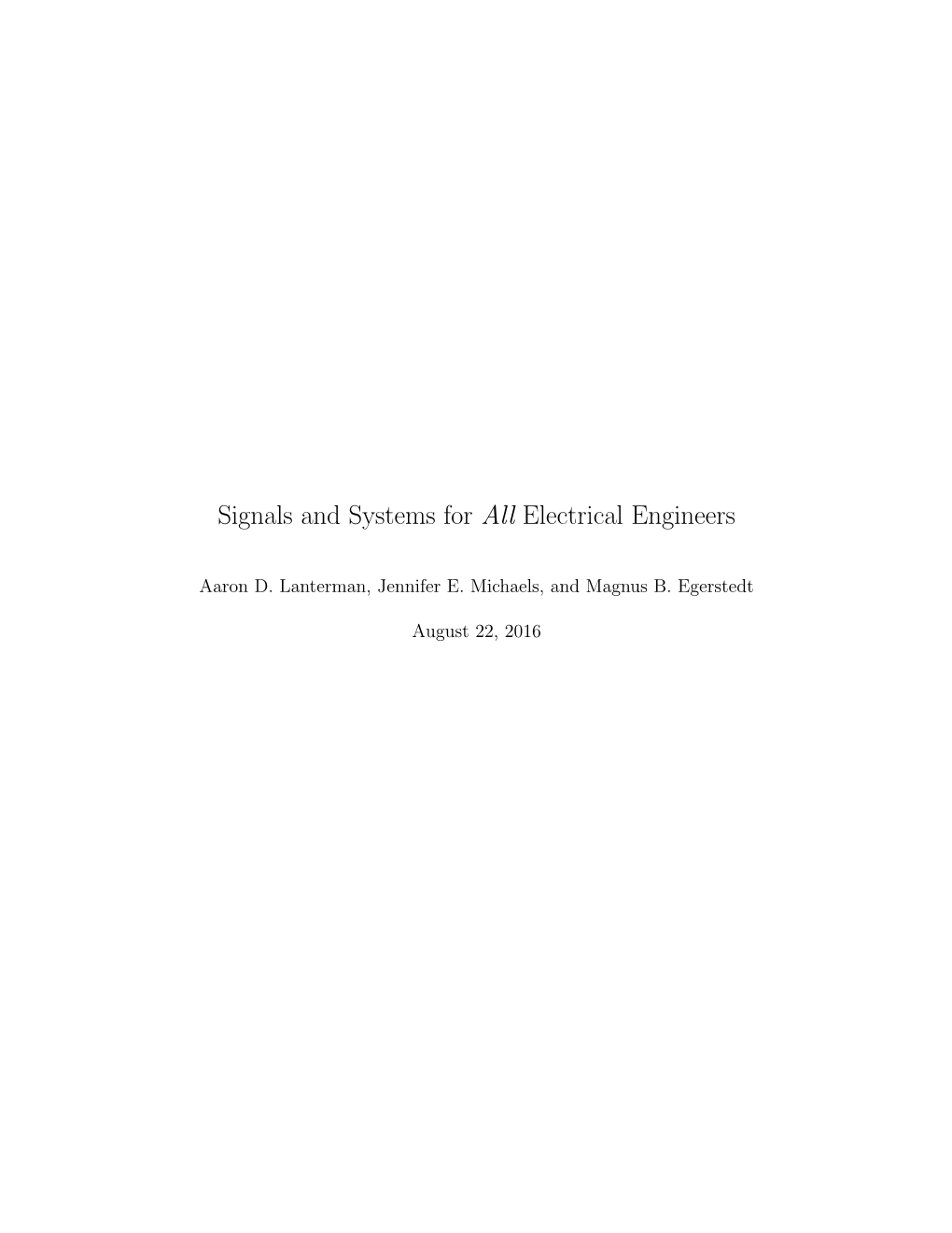 Signals and Systems for All Electrical Engineers