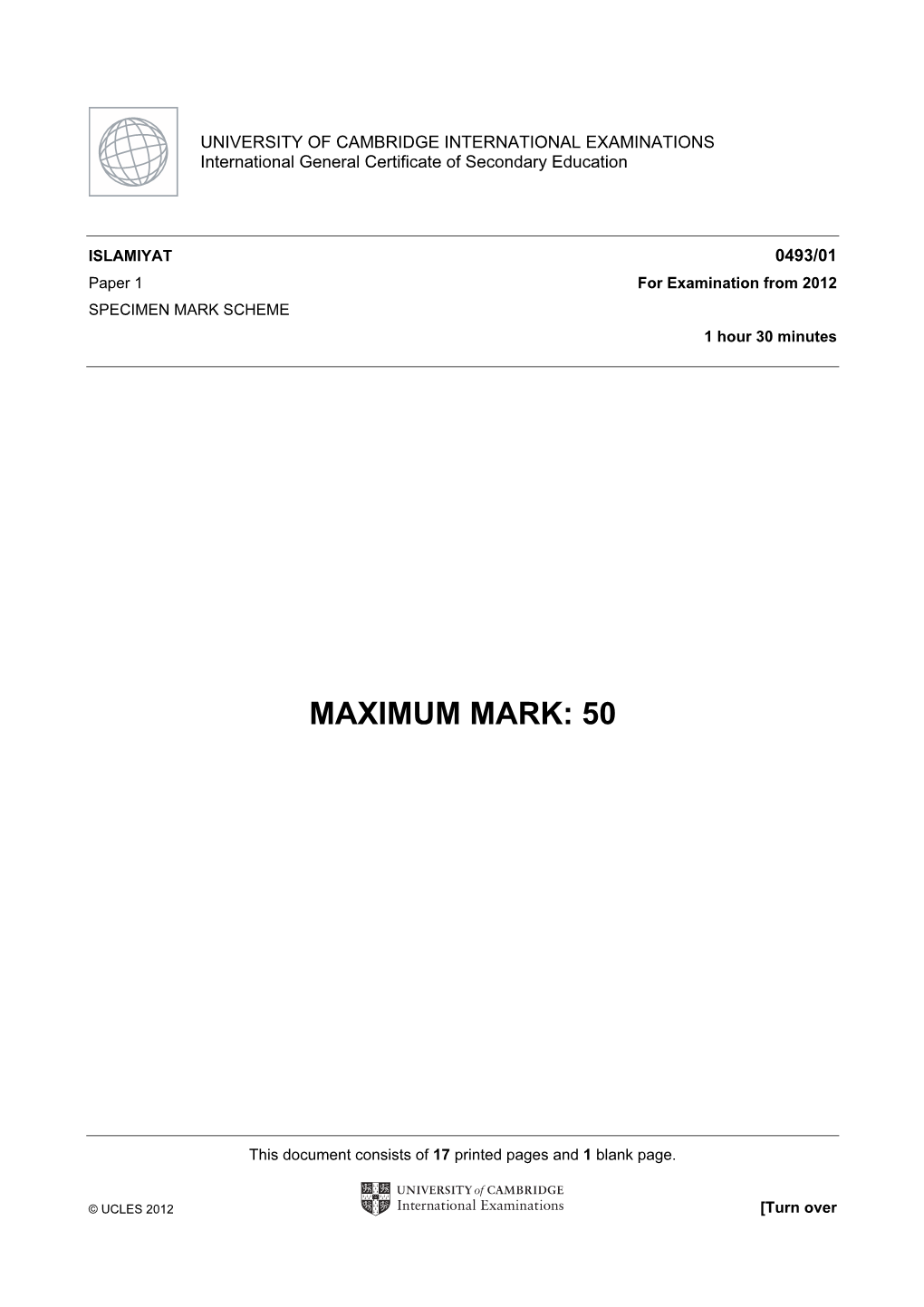 Maximum Mark: 50