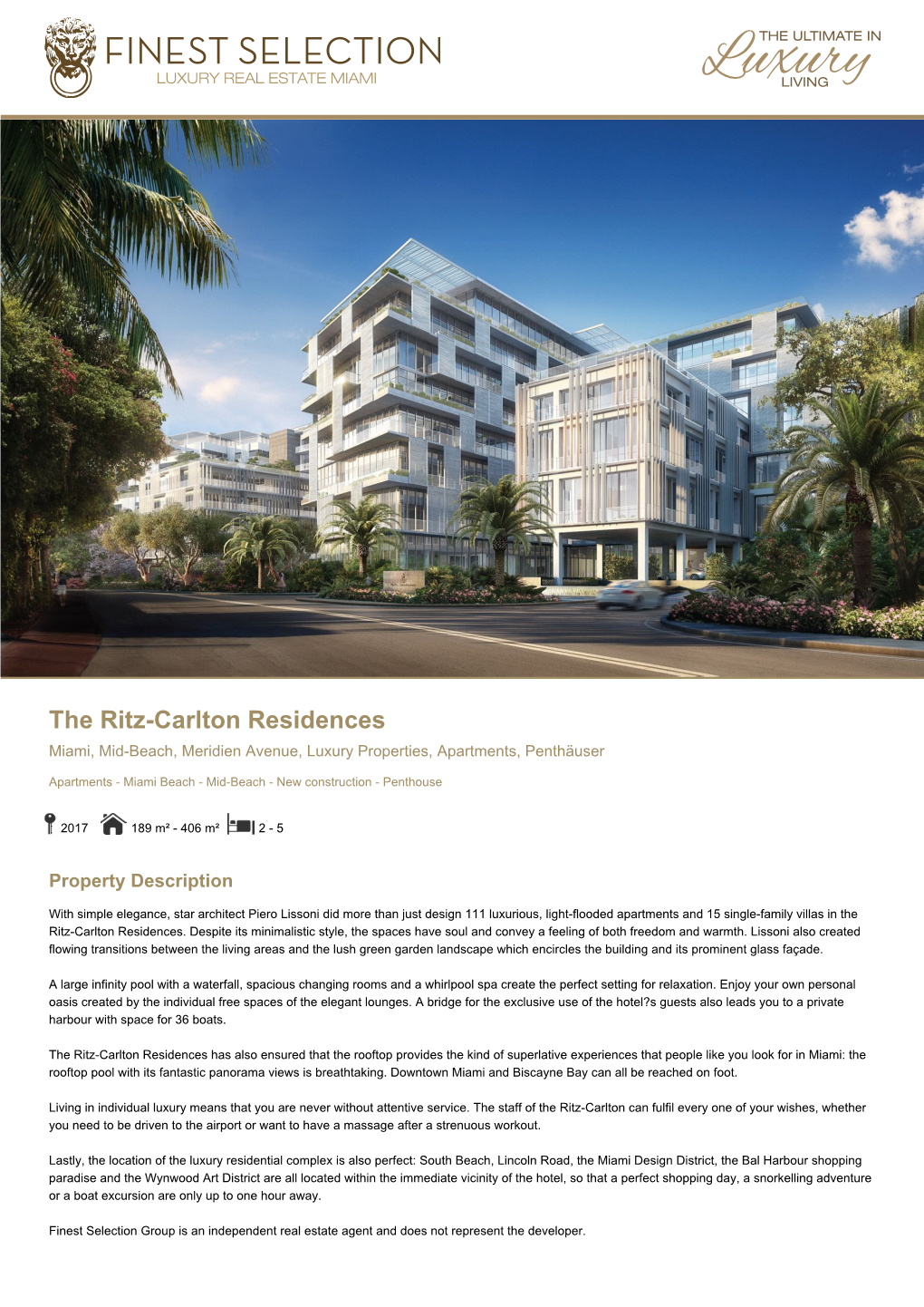 The Ritz-Carlton Residences Miami, Mid-Beach, Meridien Avenue, Luxury Properties, Apartments, Penthäuser