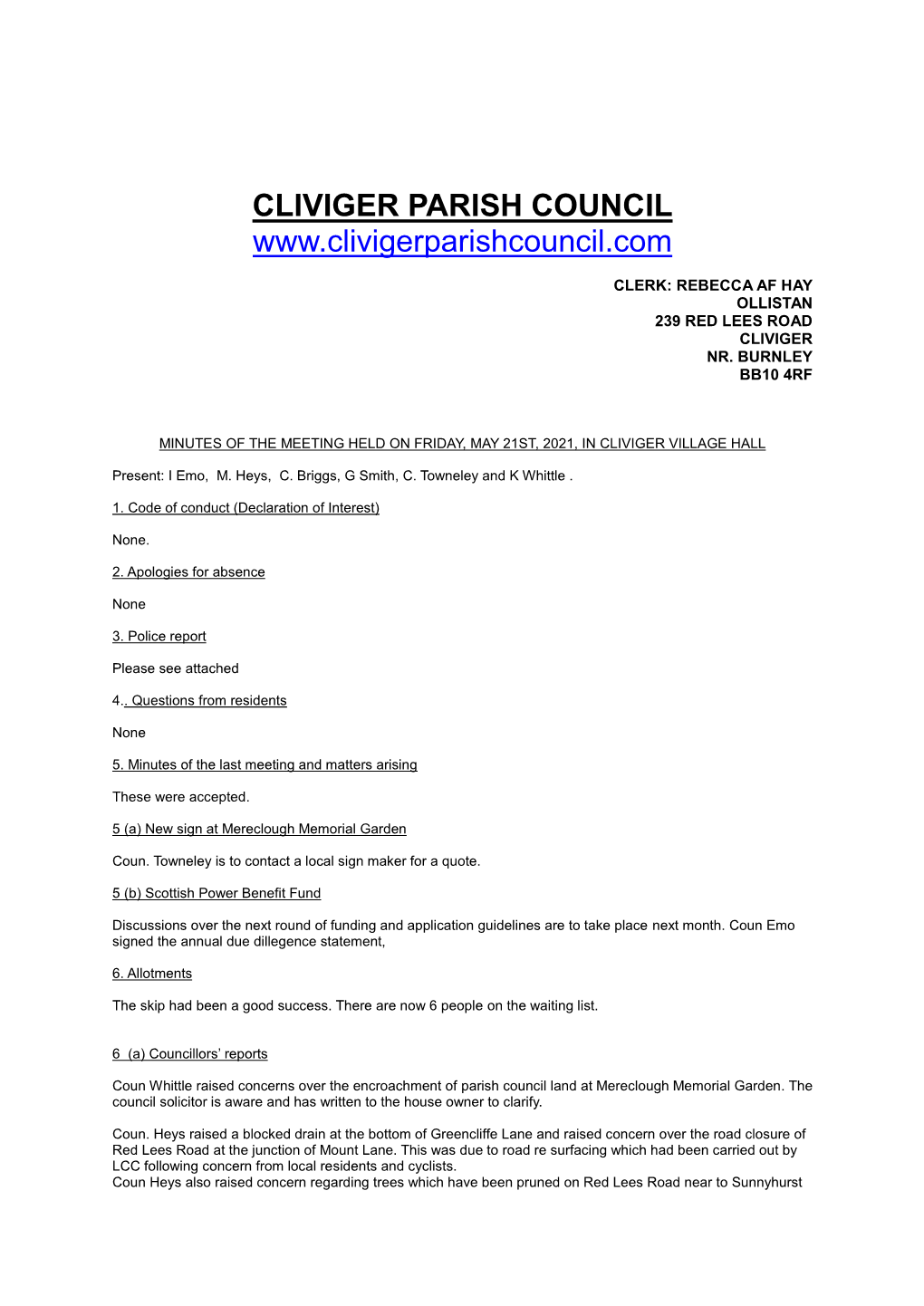 Cliviger Parish Council