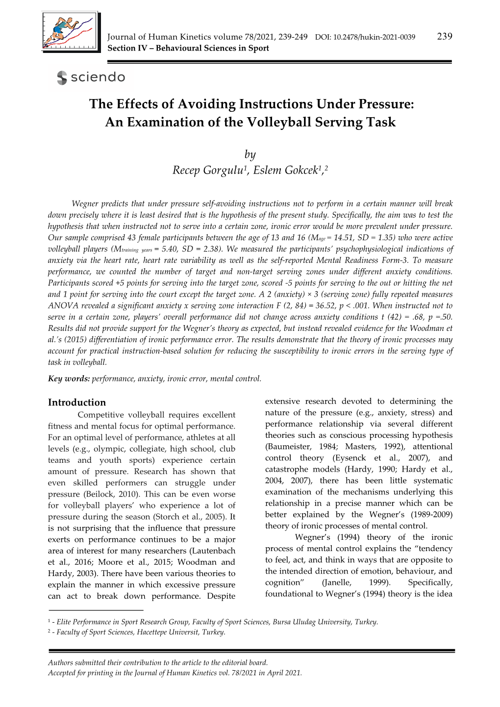 An Examination of the Volleyball Serving Task