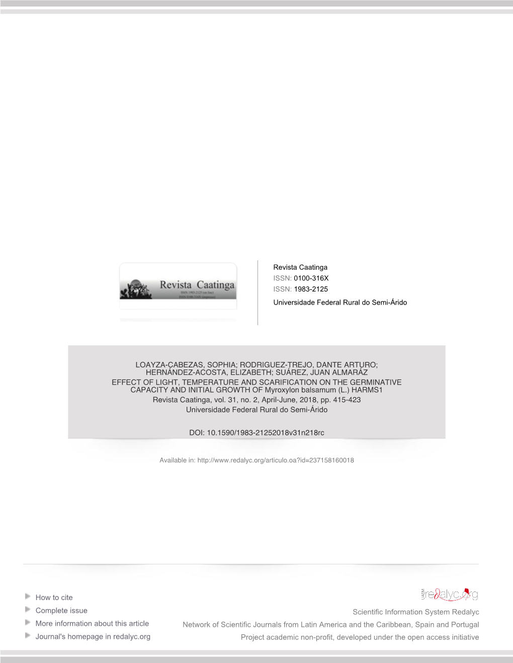 How to Cite Complete Issue More Information About This Article Journal's Homepage in Redalyc.Org Scientific Information System R