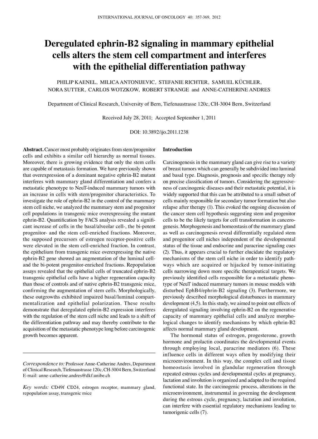 Deregulated Ephrin-B2 Signaling in Mammary Epithelial Cells Alters the Stem Cell Compartment and Interferes with the Epithelial Differentiation Pathway