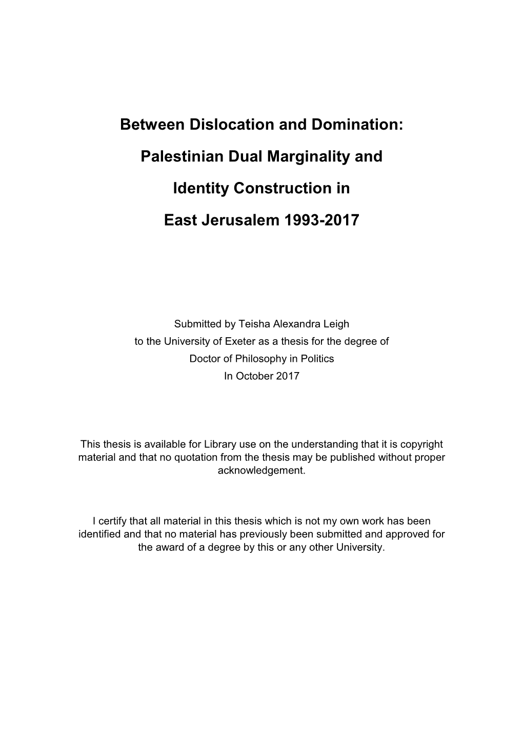 Palestinian Dual Marginality and Identity Construction in East