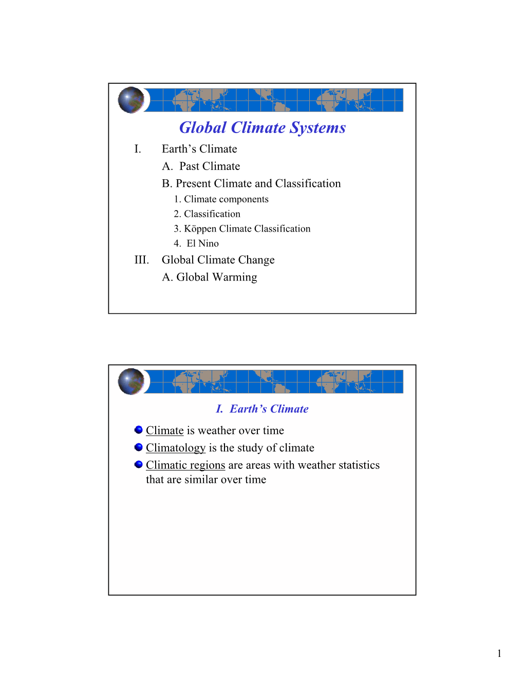 Global Climate Systems I