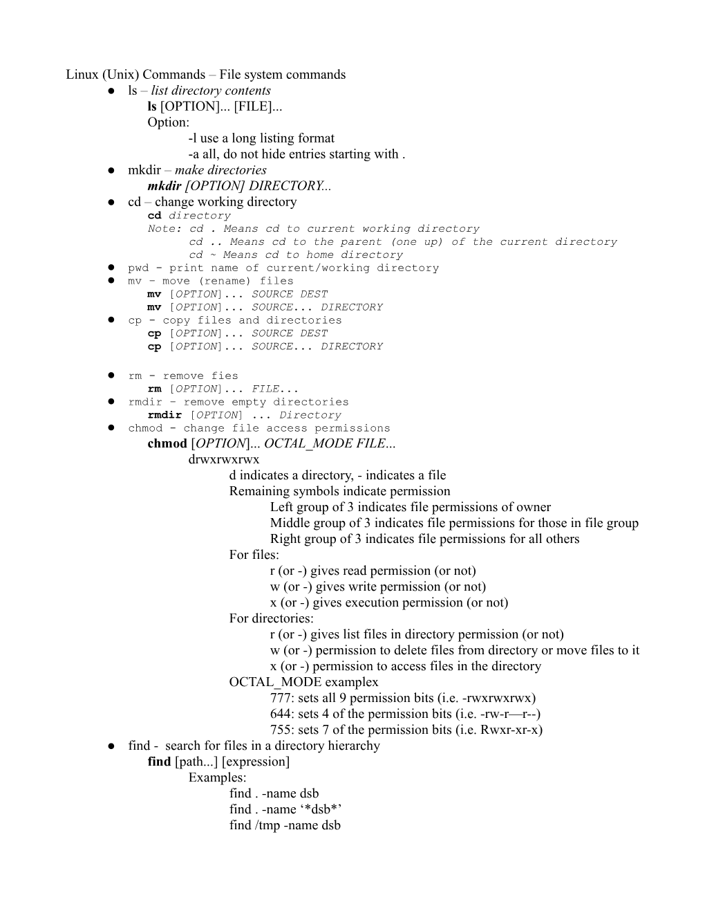 Linux (Unix) Commands File System Commands