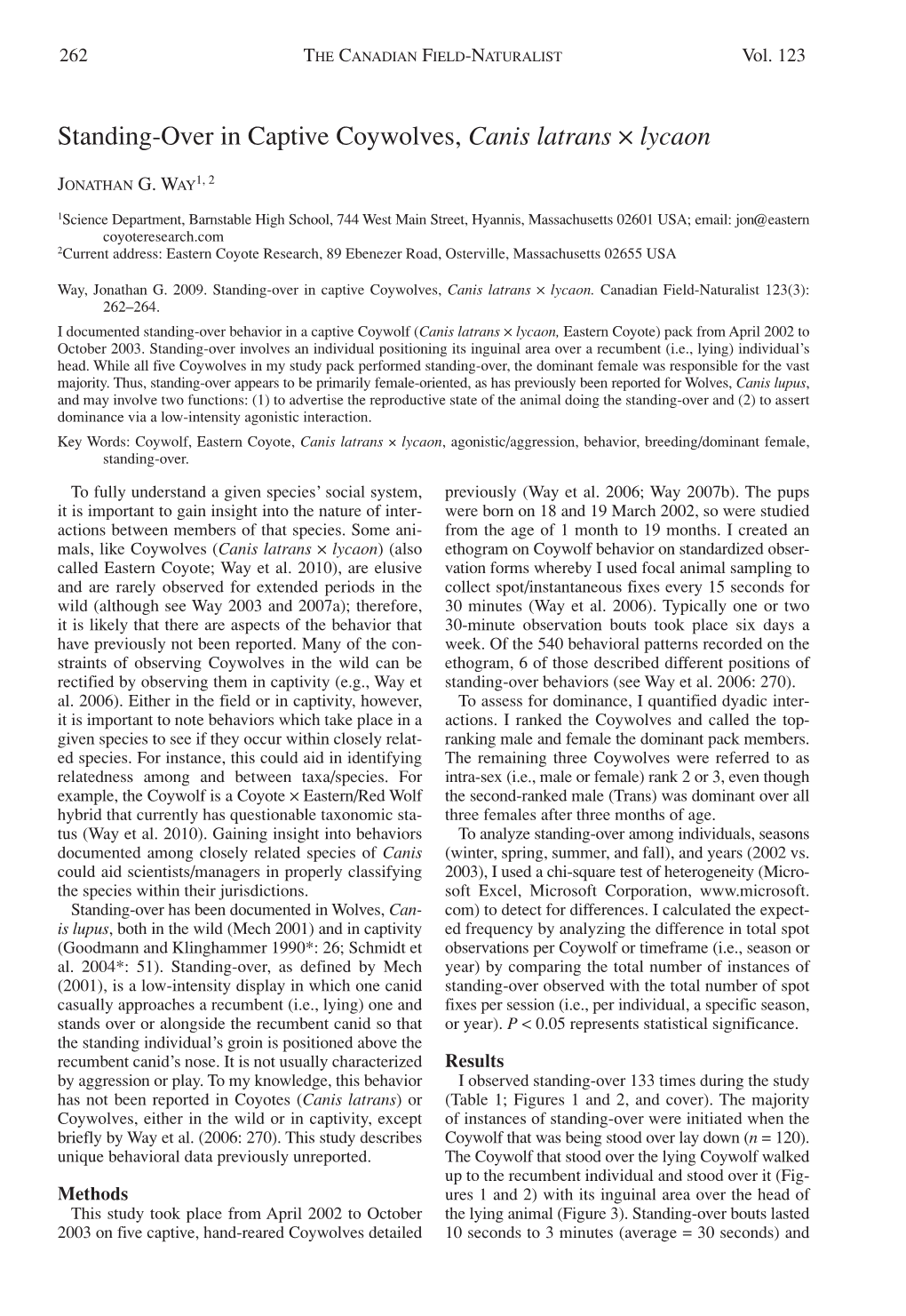 Standing-Over in Captive Coywolves, Canis Latrans × Lycaon