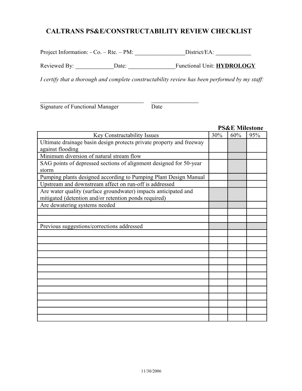 Caltrans Ps&E/Constructability Review Checklist