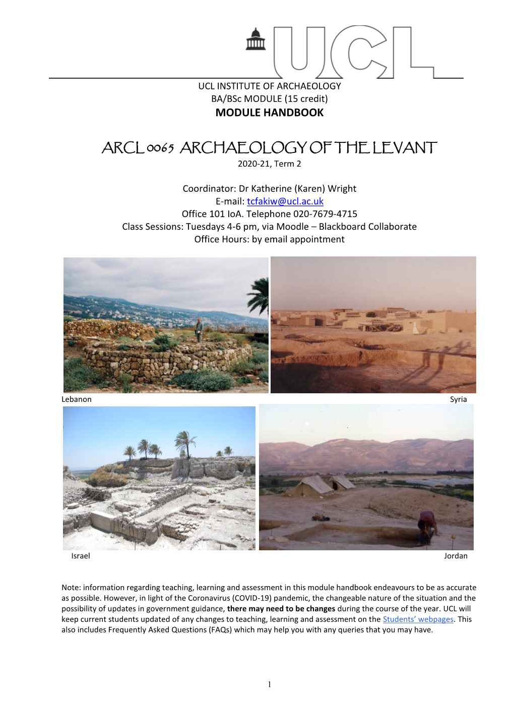 Module Handbook Arcl 0065 Archaeology of the Levant