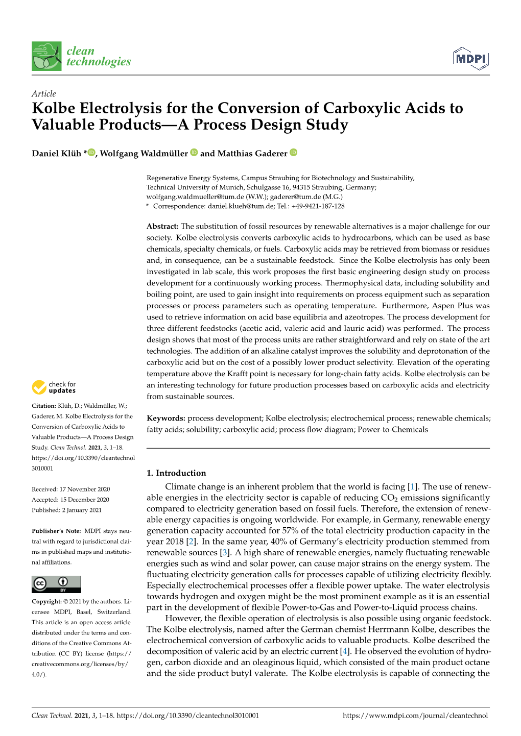 Kolbe Electrolysis for the Conversion of Carboxylic Acids to Valuable Products—A Process Design Study