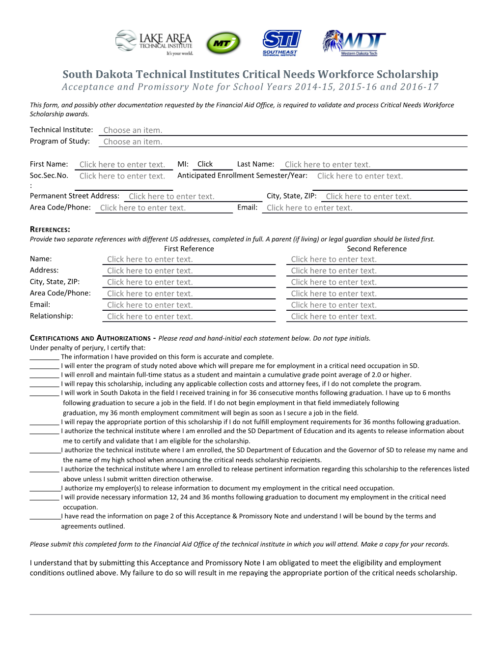 South Dakota Technical Institutes Critical Needs Workforce Scholarship