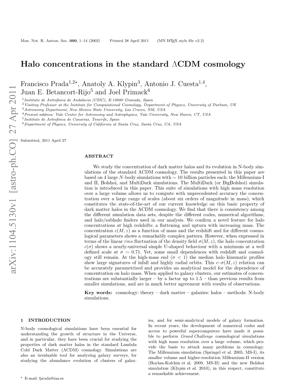 Halo Concentrations in the Standard ΛCDM Cosmology