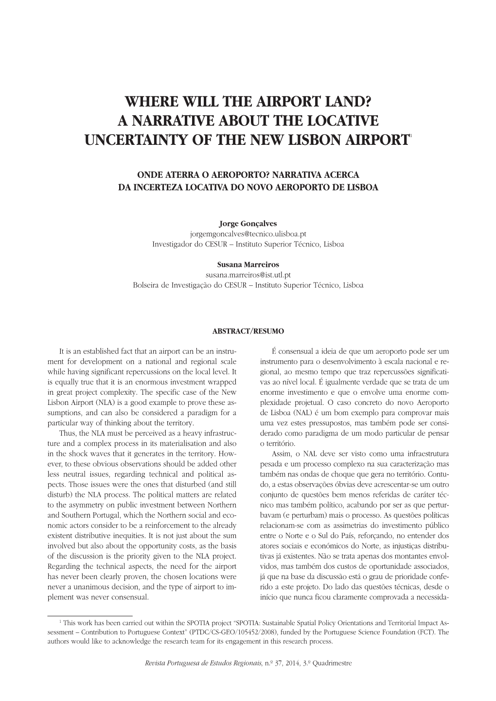 Where Will the Airport Land? a Narrative About the Locative Uncertainty of the New Lisbon Airport1