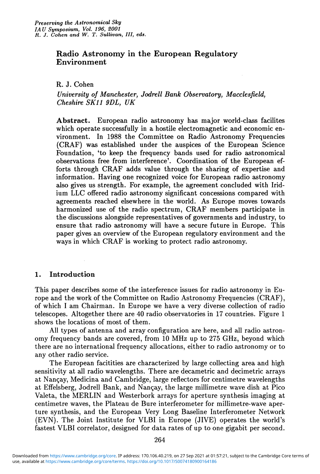 Radio Astronomy in the European Regulatory Environment