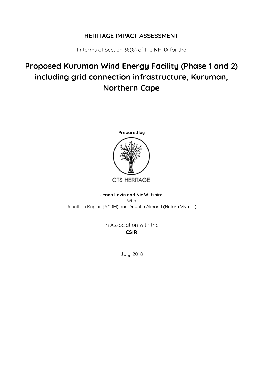 Proposed Kuruman Wind Energy Facility (Phase 1 and 2) Including Grid Connection Infrastructure, Kuruman, Northern Cape