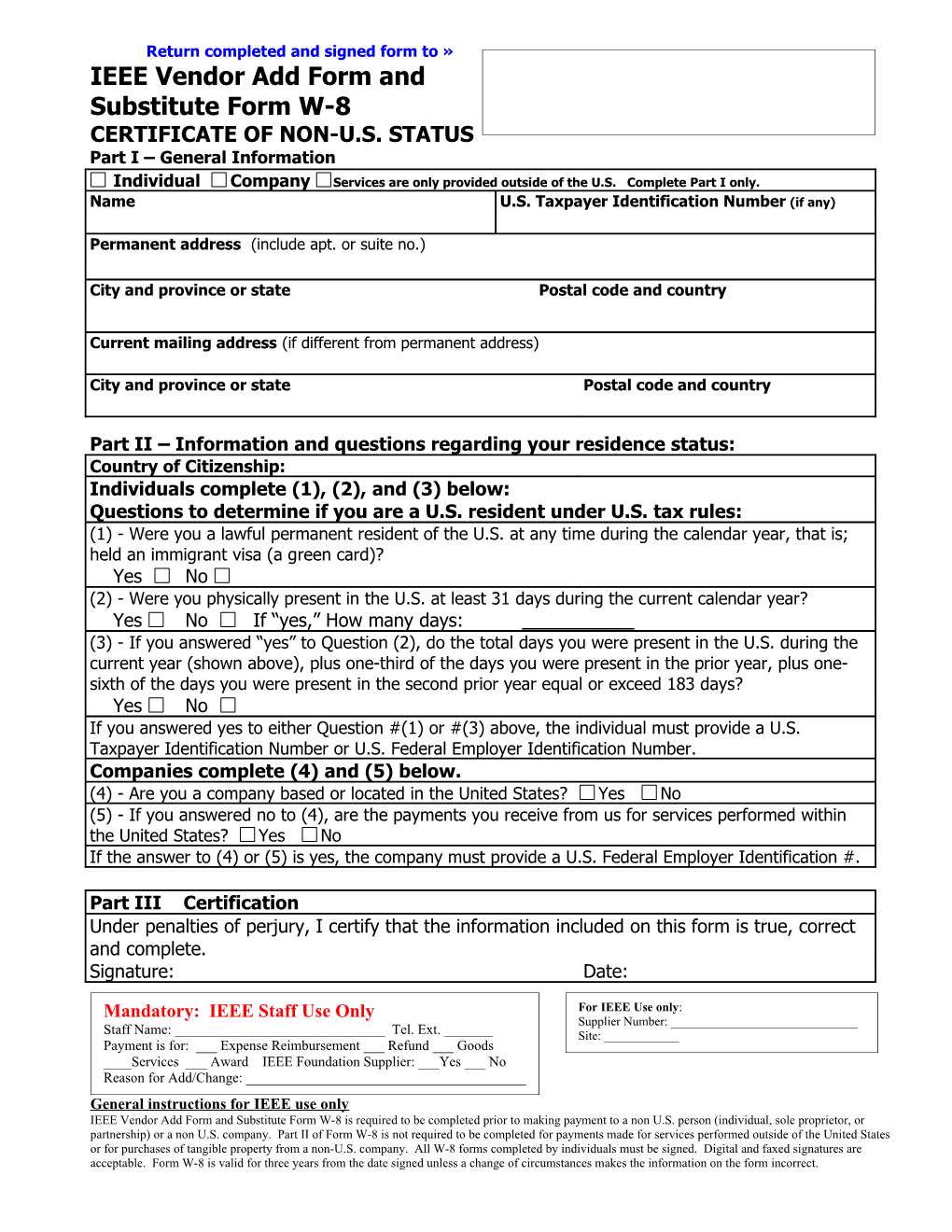 IEEE Vendor Add Form And