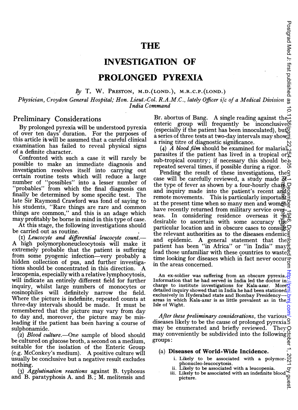 INVESTIGATION of PROLONGED PYREXIA by T