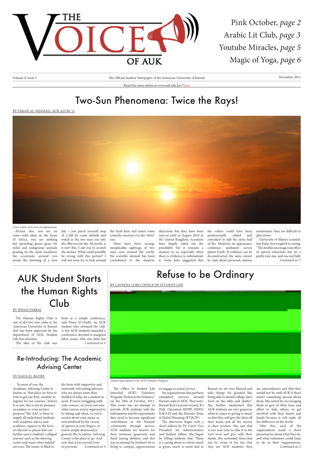 AUK Student Starts the Human Rights Club Two-Sun Phenomena: Twice