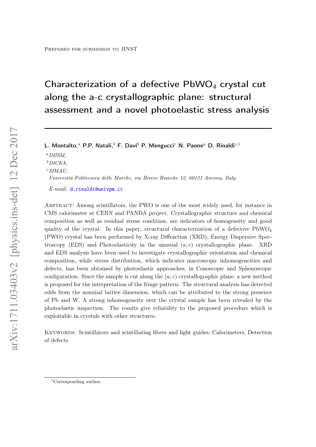 Characterization of a Defective Pbwo4 Crystal Cut Along the Ac