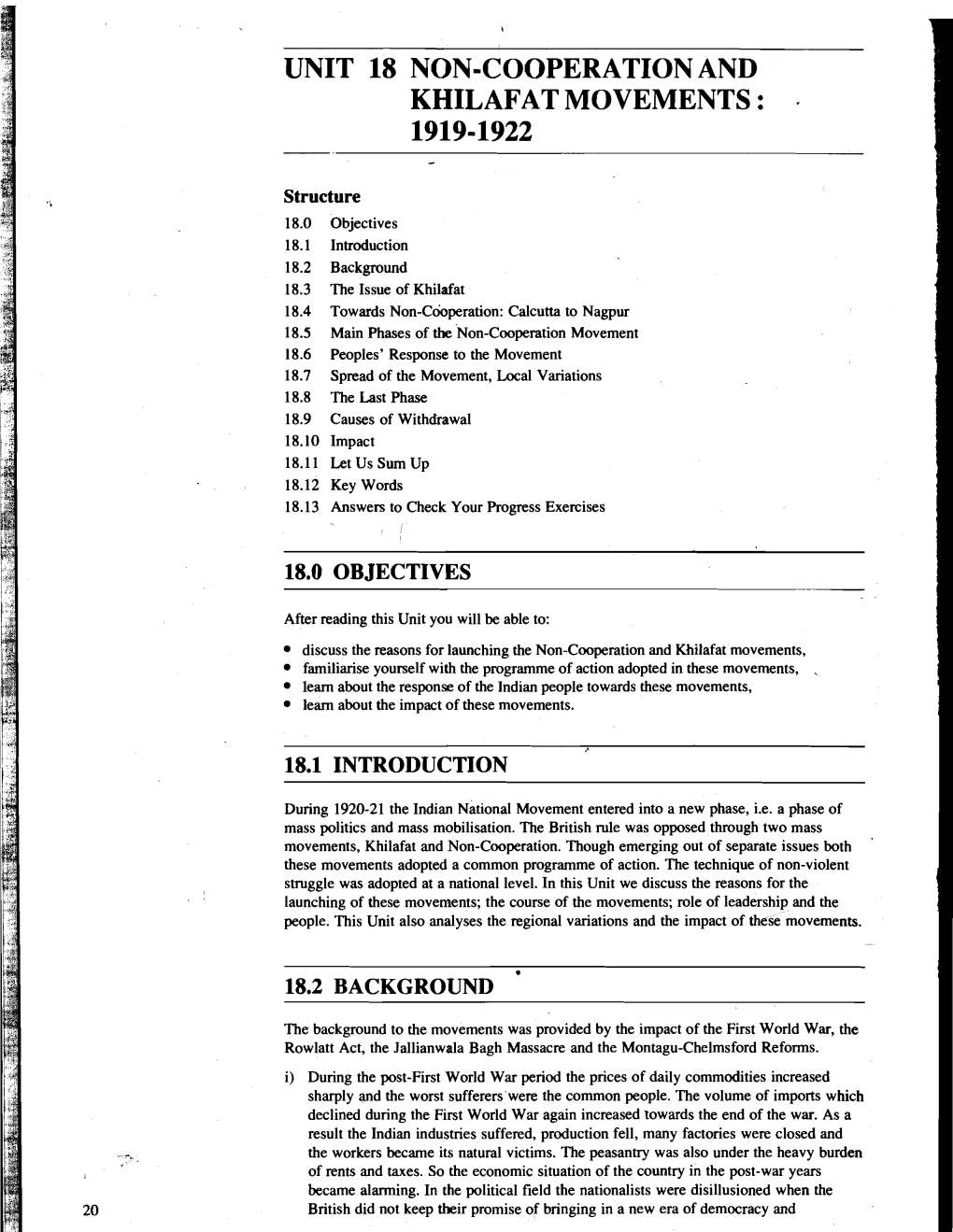 Unit 18 Non-Cooperation and Khilafat Movements : 1919-1922