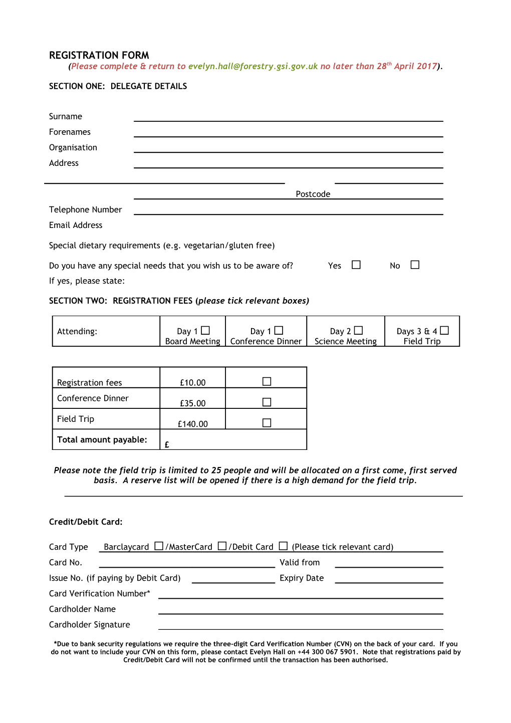 SECTION TWO: REGISTRATION FEES (Please Tick Relevant Boxes)