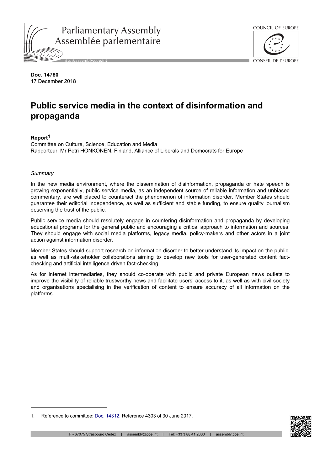 Public Service Media in the Context of Disinformation and Propaganda