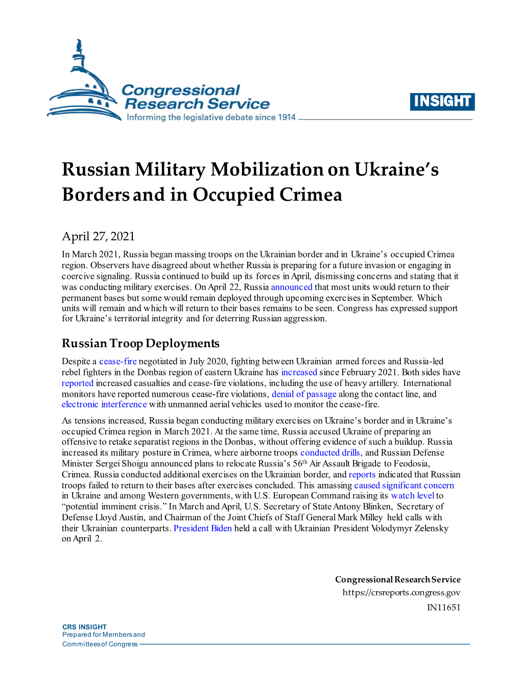 Russian Military Mobilization on Ukraine's Borders and in Occupied
