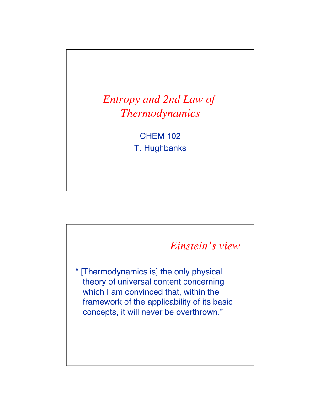 Entropy and 2Nd Law of Thermodynamics Einstein's View