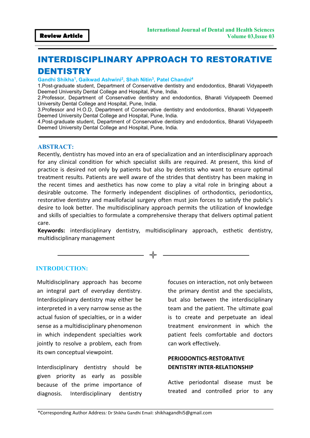 Interdisciplinary Approach to Restorative Dentistry