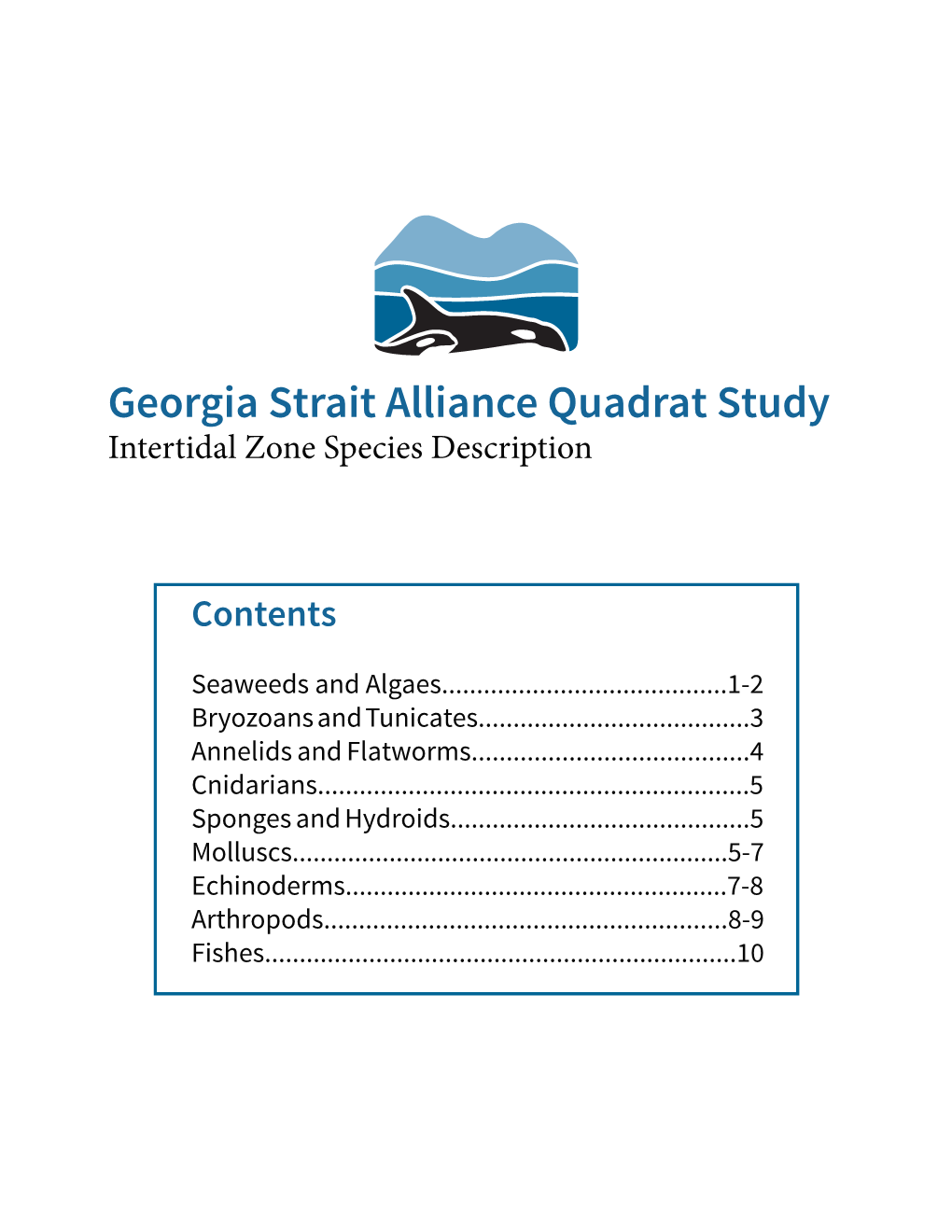 Georgia Strait Alliance Quadrat Study Intertidal Zone Species Description