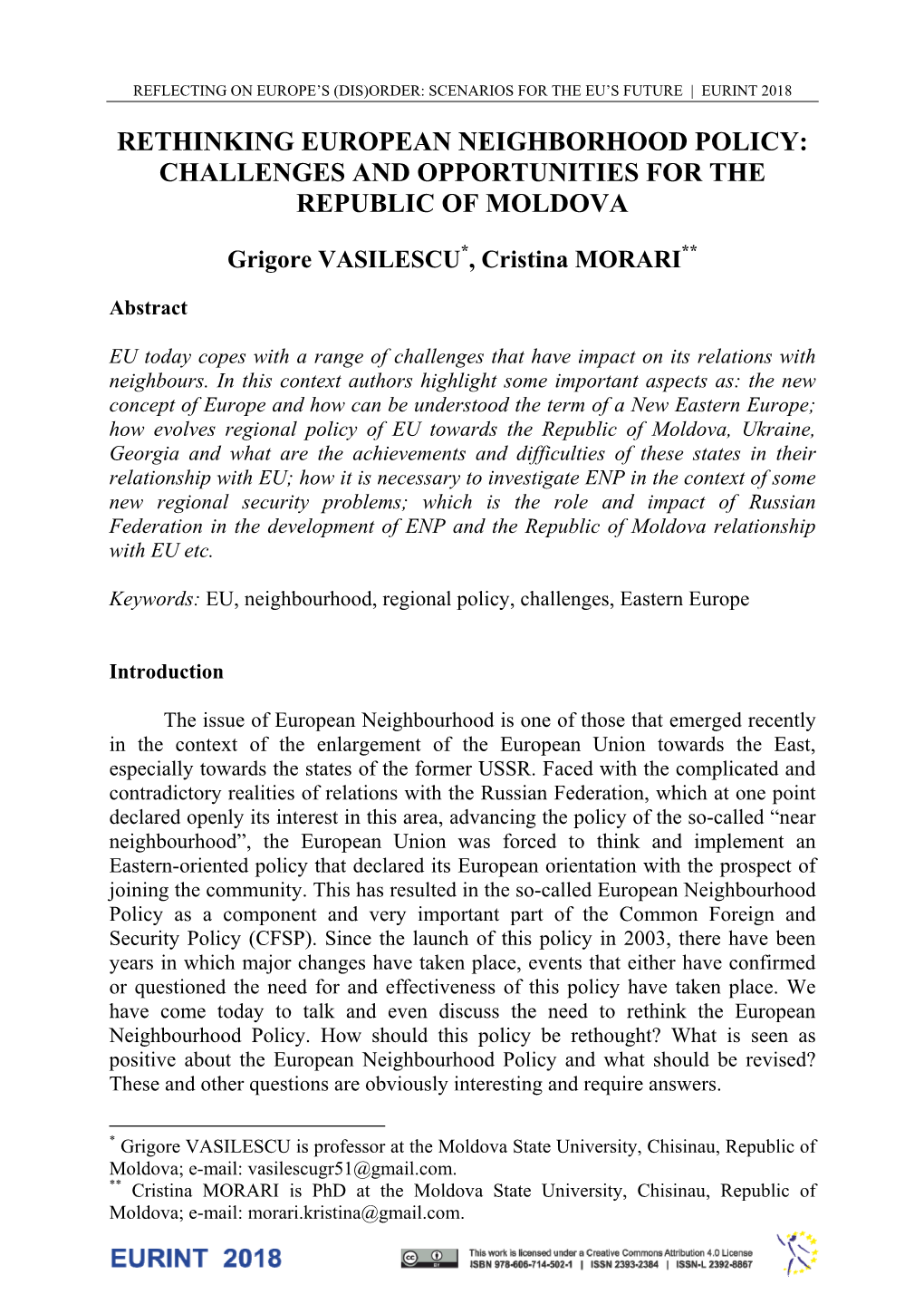 Rethinking European Neighborhood Policy: Challenges and Opportunities for the Republic of Moldova