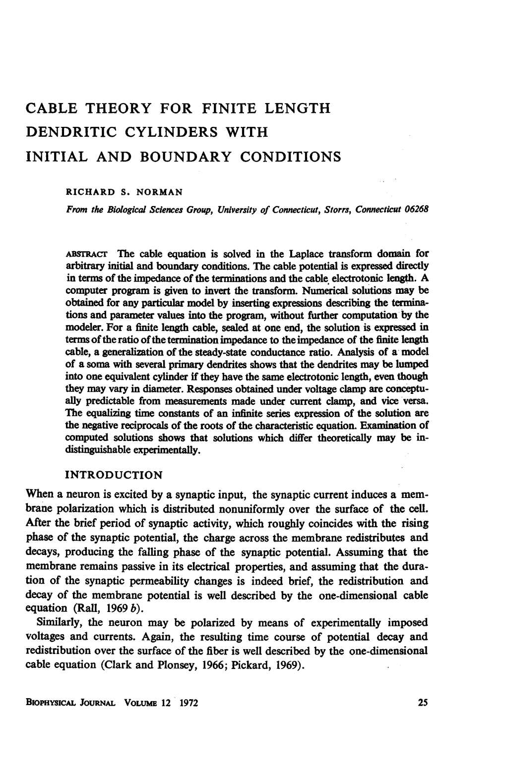 Cable Theory for Finite Length Dendritic Cylinders with Initial and Boundary Conditions