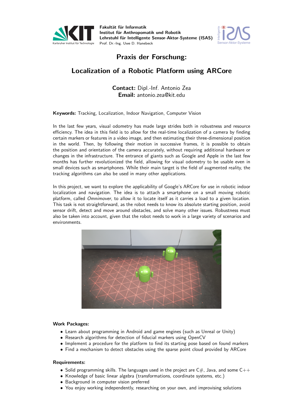 Praxis Der Forschung: Localization of a Robotic Platform Using Arcore