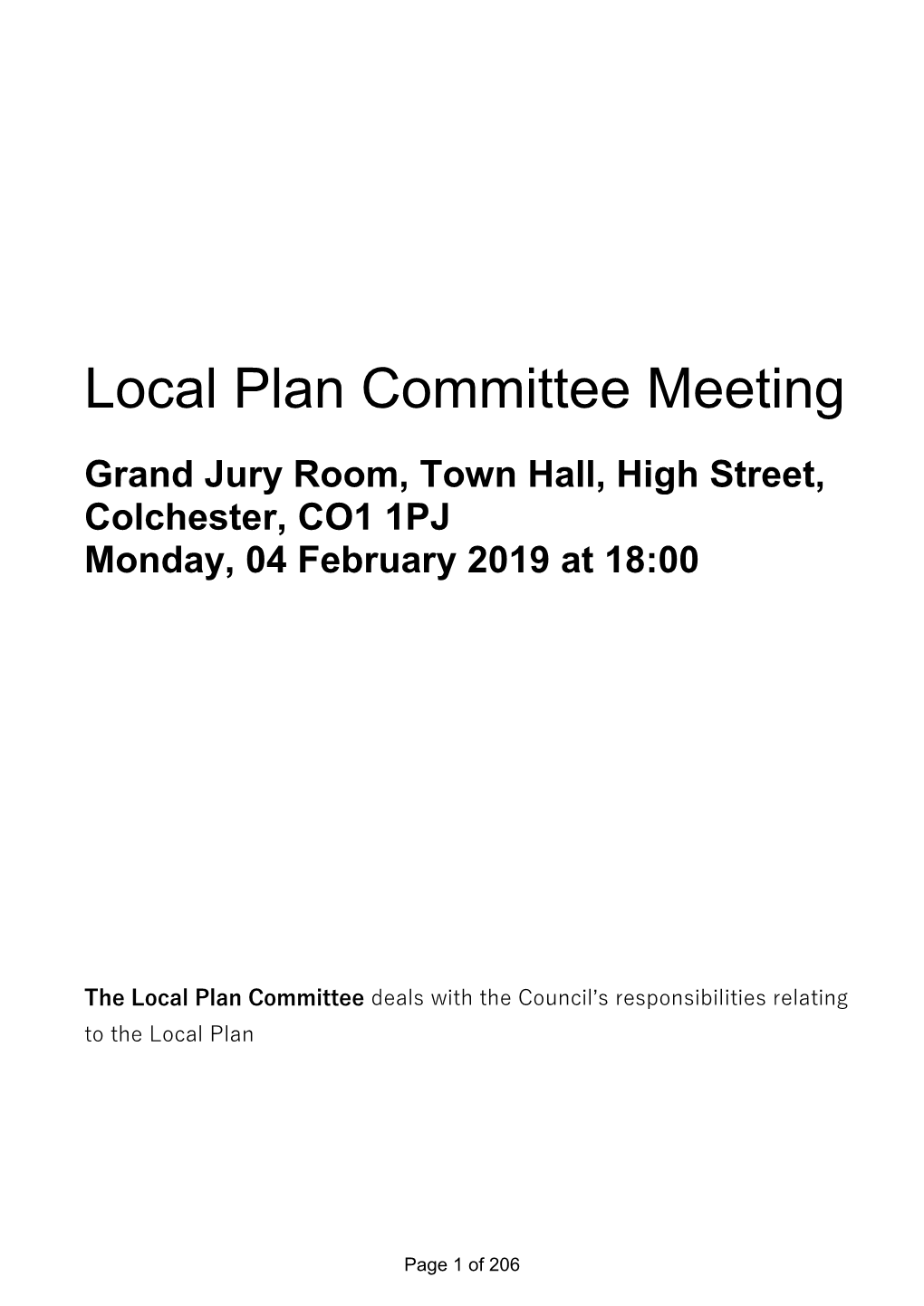 Local Plan Committee Meeting