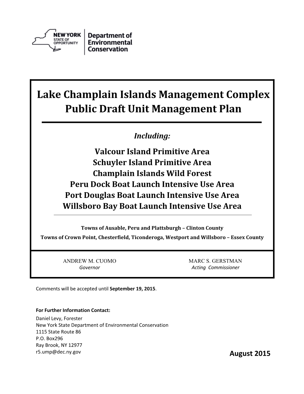 Lake Champlain Islands Management Complex Public Draft Unit Management Plan